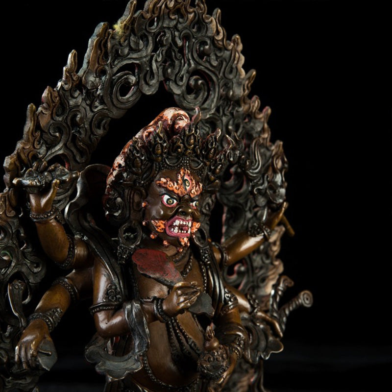 18th Century Six-Armed Mahakala Tibetan Antique Buddha Statue Bronze Gilt From Ganden Monastery puretibetan