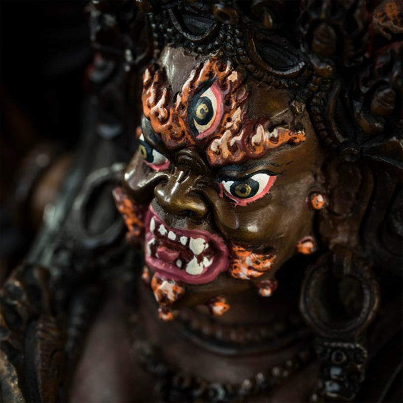 18th Century Six-Armed Mahakala Tibetan Antique Buddha Statue Bronze Gilt From Ganden Monastery puretibetan