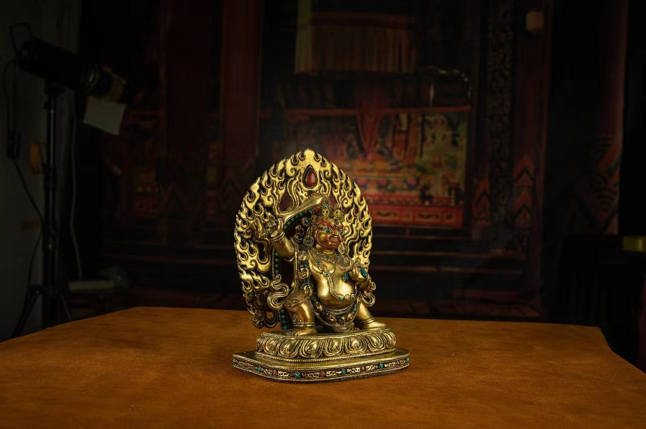 18th Century Yamantaka Tibetan Antique Buddha Statue Bronze Gilt From Tibetan Palace puretibetan