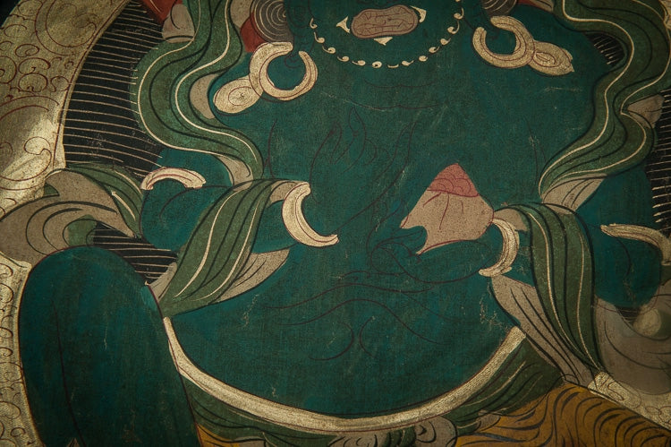 Green Tara Thangka Cotton Fabric Mineral Pigments Superfine Masterpiece puretibetan