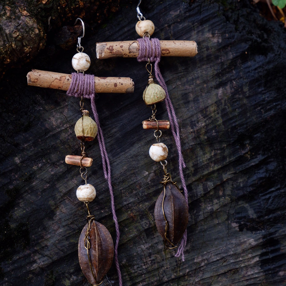 Harmony Nature Handmade Earrings with Shell and Wood