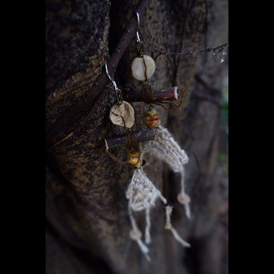 Good Fortune Nature Earrings with Agate and Silk