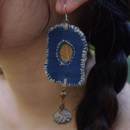 Blessed Leaf Artisan Earrings with Handwoven Fabric