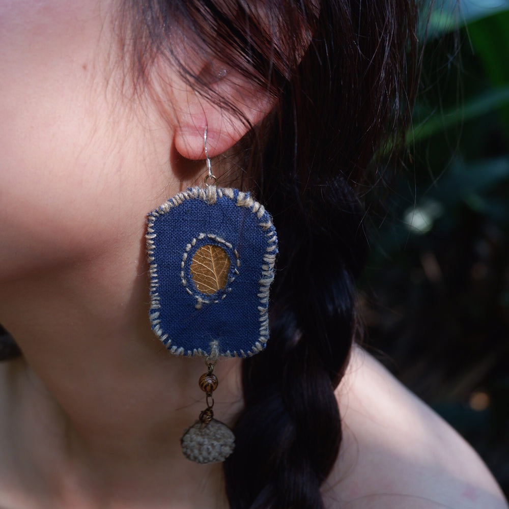 Blessed Leaf Artisan Earrings with Handwoven Fabric