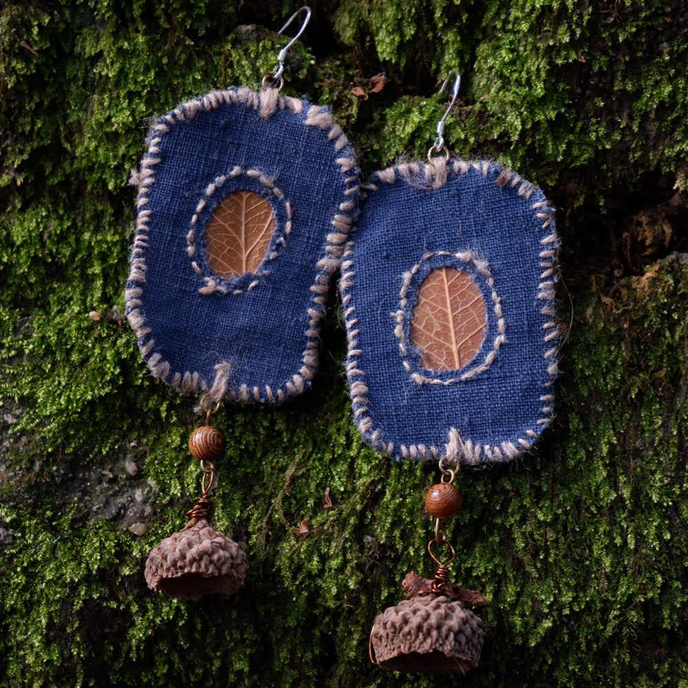 Blessed Leaf Artisan Earrings with Handwoven Fabric