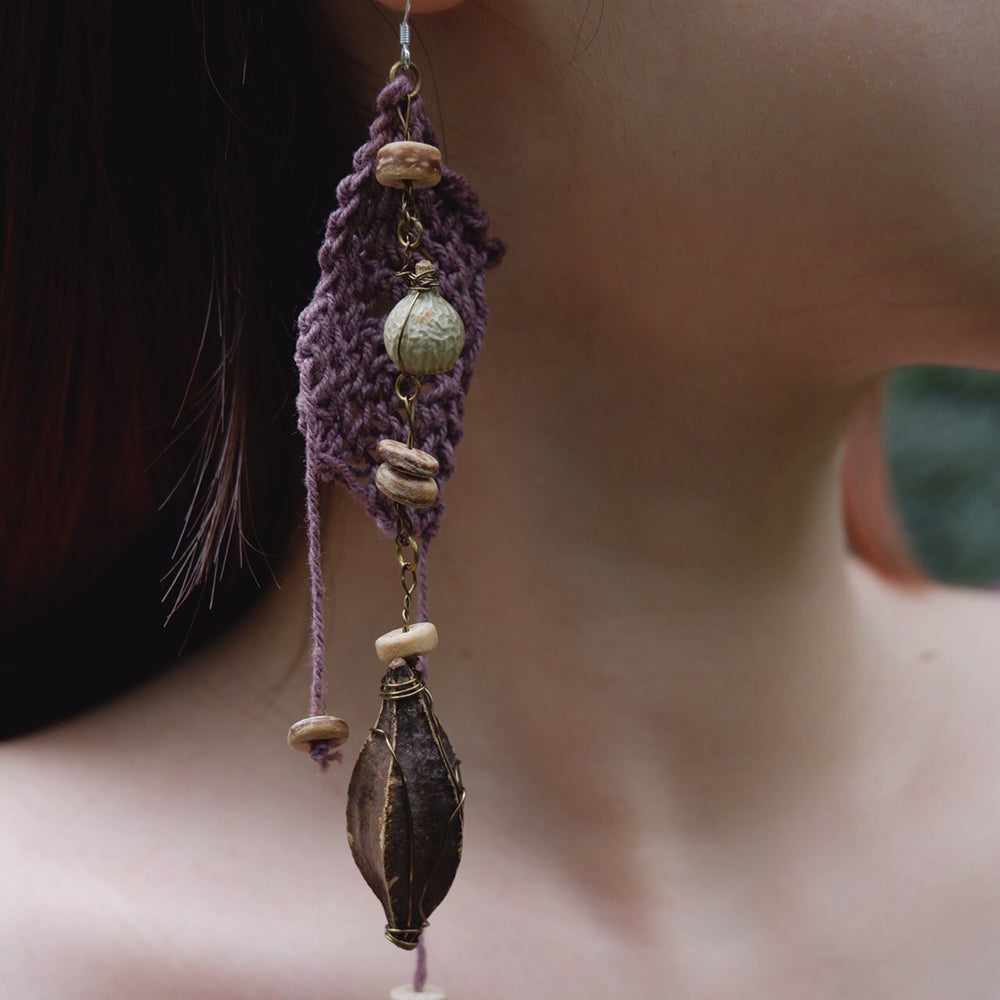 Divine Blessing Protection Earrings with Natural Wood & Silver