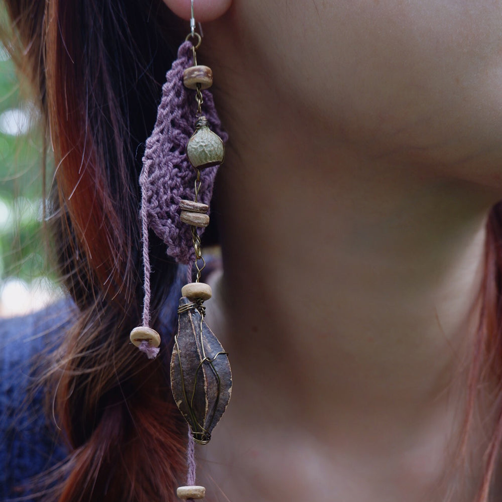 Divine Blessing Protection Earrings with Natural Wood & Silver