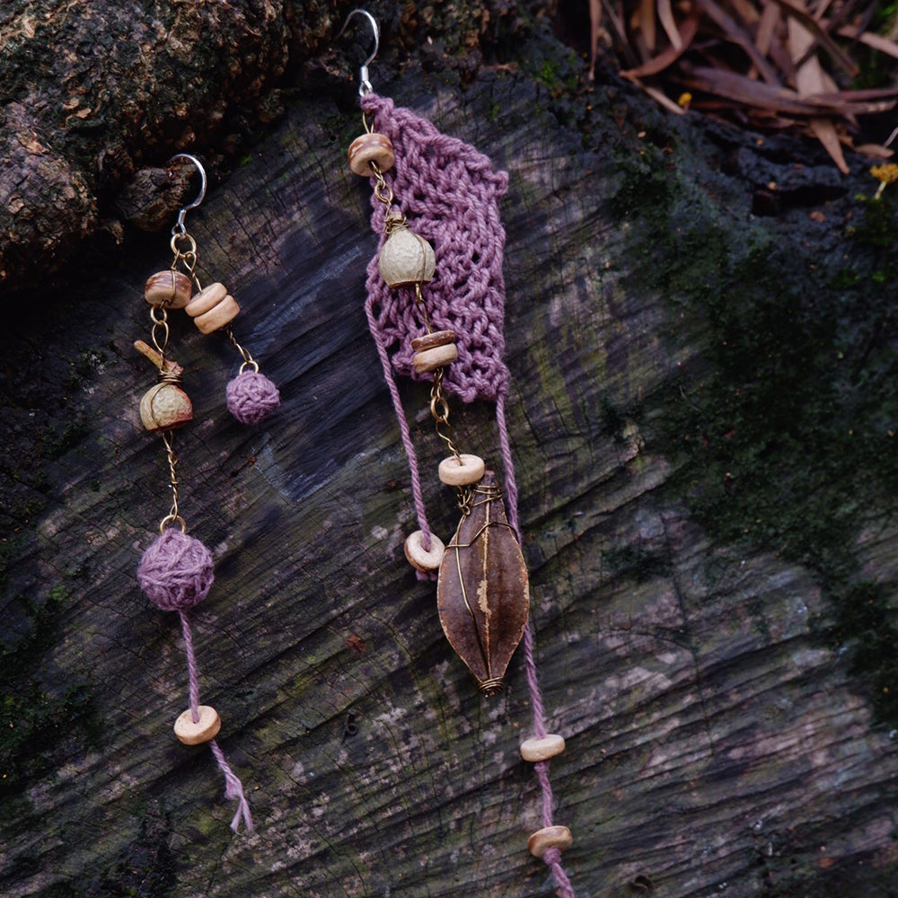 Divine Blessing Protection Earrings with Natural Wood & Silver