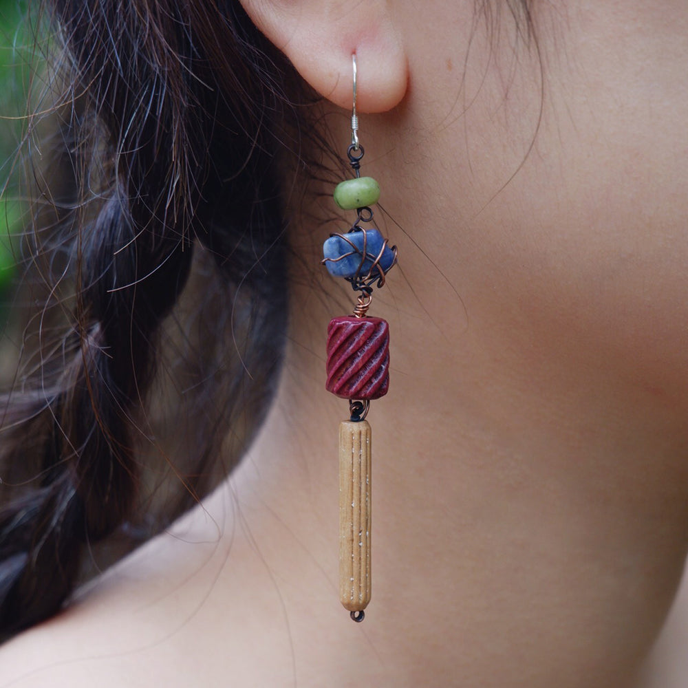 Prosperity Lapis Lazuli Earrings with Jade and Silver