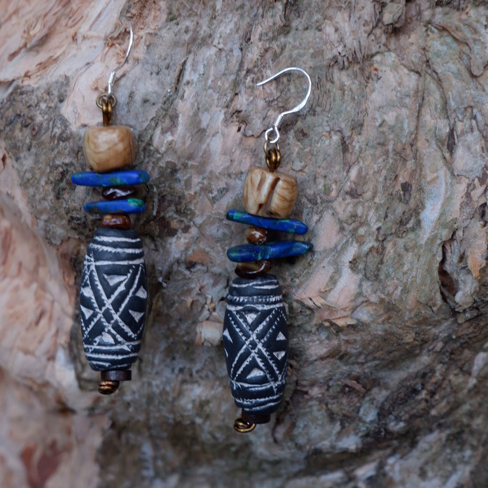 Wealth & Wisdom Earrings - Lapis & Ceramic