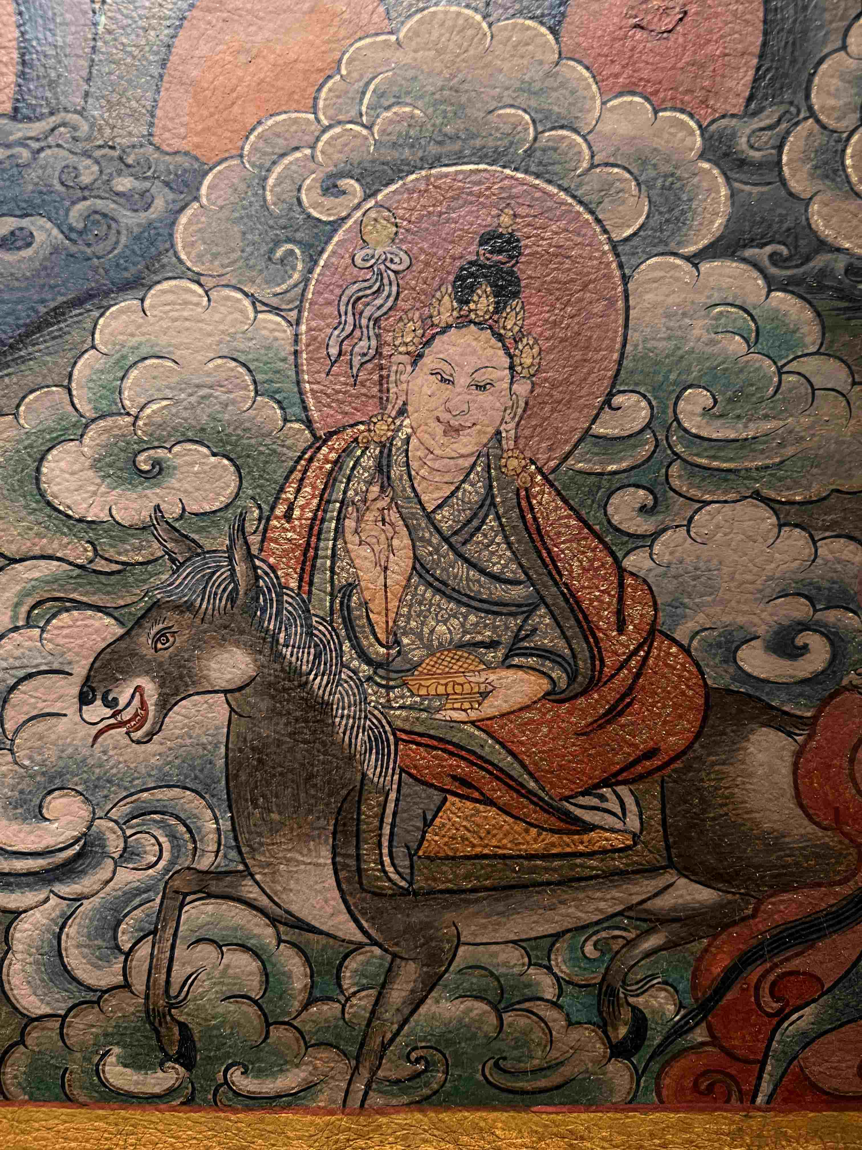 Riding Sheep Guardian Deity Deer Skin Thangka puretibetan