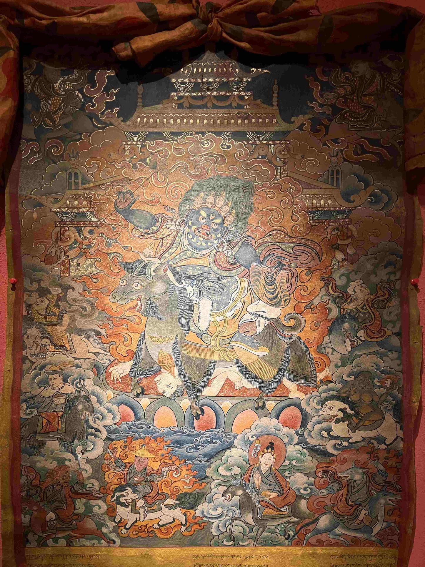 Riding Sheep Guardian Deity Deer Skin Thangka puretibetan