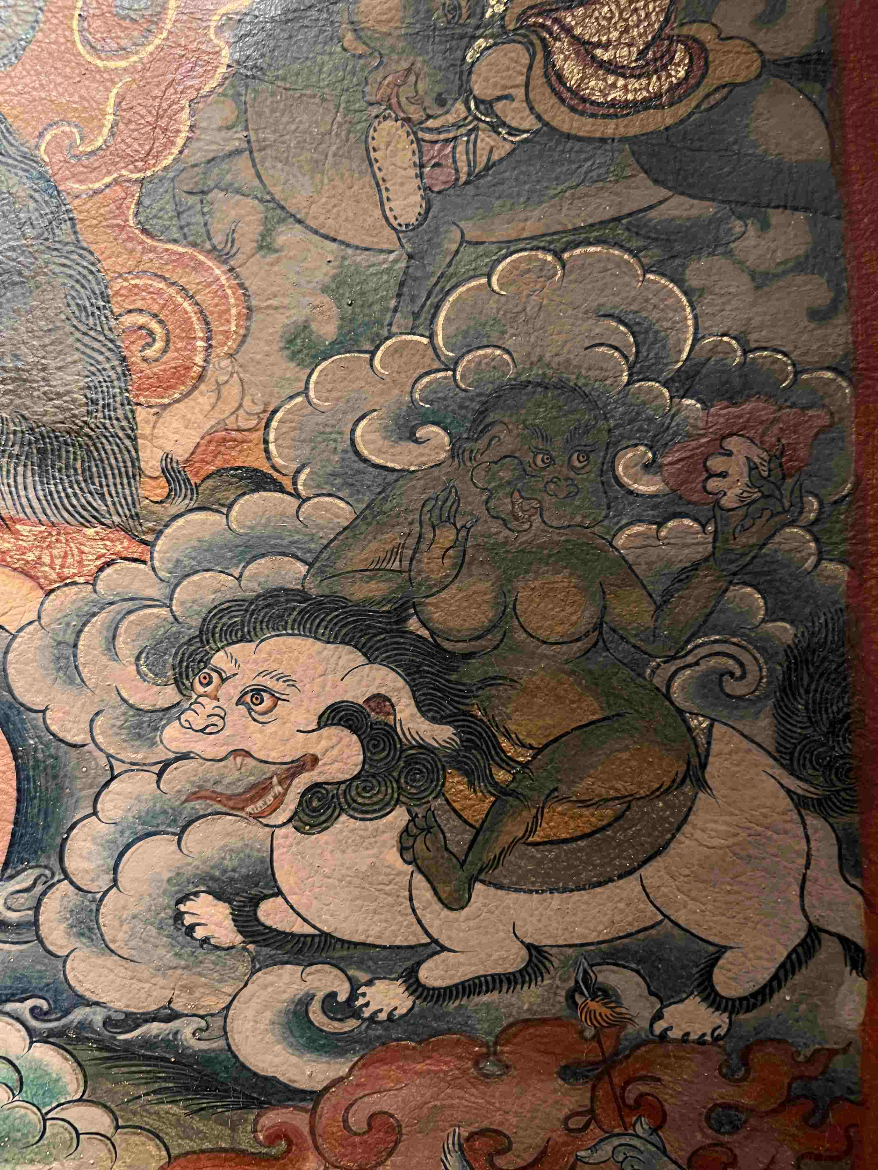 Riding Sheep Guardian Deity Deer Skin Thangka puretibetan