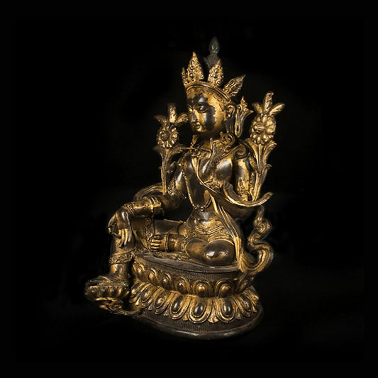 Rare and Important 19th Century Tara Tibetan Antique Buddha Statue Bronze Gilt puretibetan