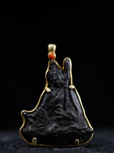 Thokcha Padmasambhava Pendant Necklace: Brass-Bordered Meteoritic Iron Amulet Artifact