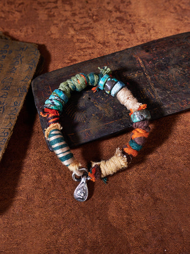 Earthbound Harmony Bracelet | Turquoise, Silk & Silver Talisman for Spiritual Balance
