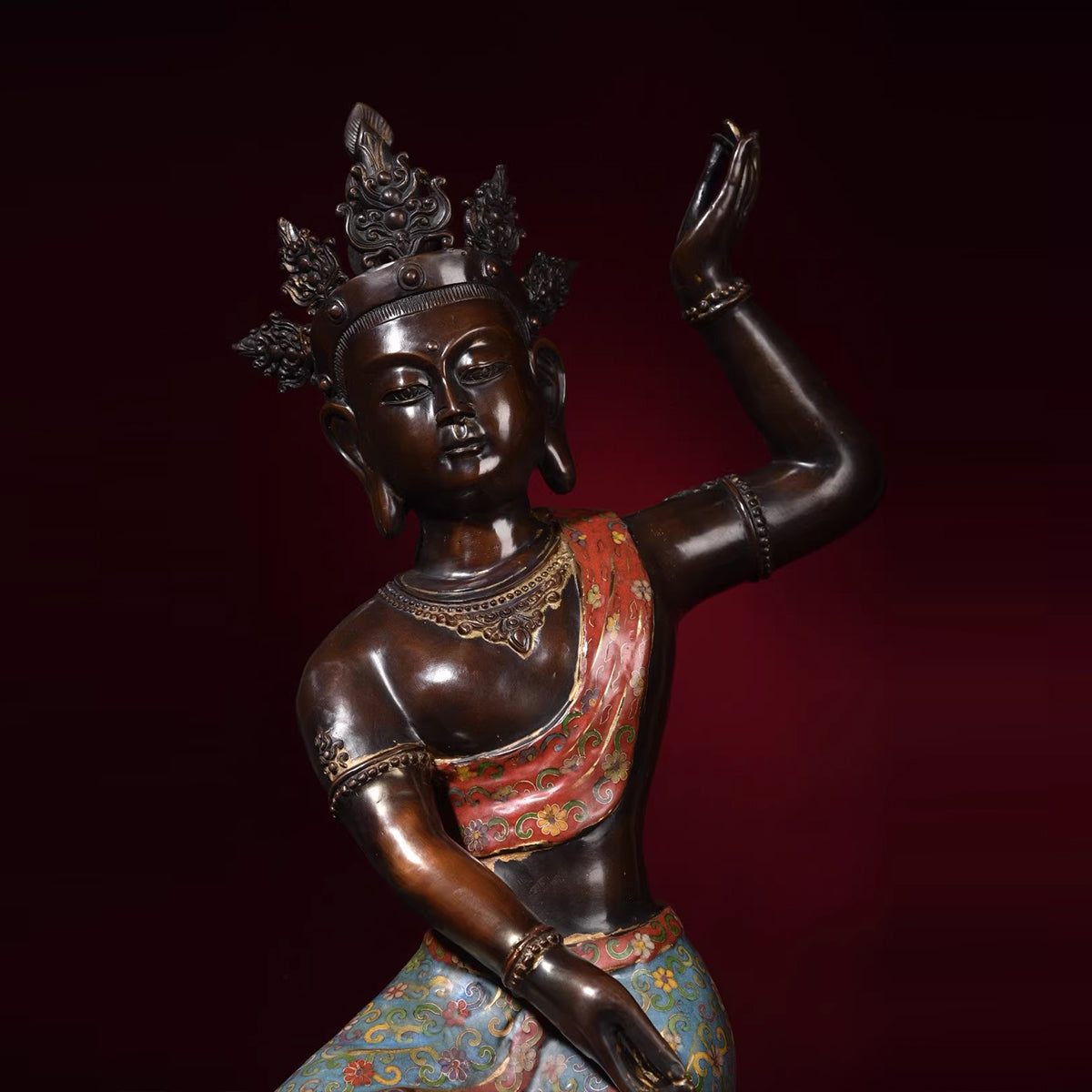 Tibet Vajra Dancing Bodhisattva Buddha Statue Cloisonné Pure Copper Oriental Artwork Oriental Aesthetics