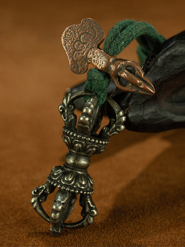 Qing Dynasty Style Five-Pronged Vajra Pendant | Portable Ritual Tool in White Lima Copper