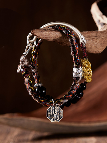 Silver Mountain Spirit Coin Bagua Fortune Beads Bracelet