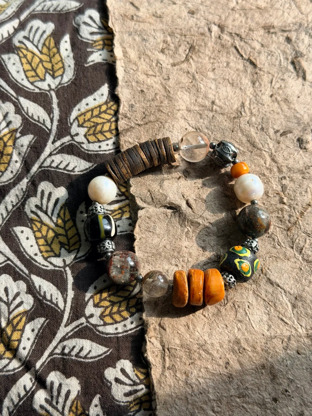 Clear Quartz, Pearl and Sherpa Glass Bracelet