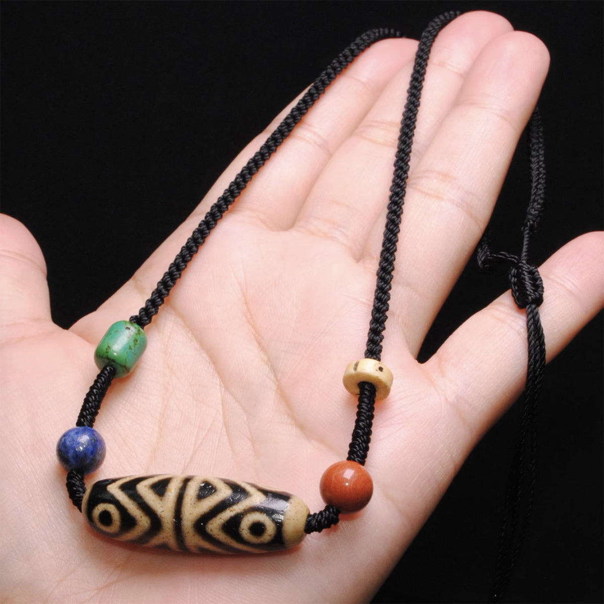 Wisdom Nectar Dzi beads Tibetan necklace natural weathered agate chalcedony