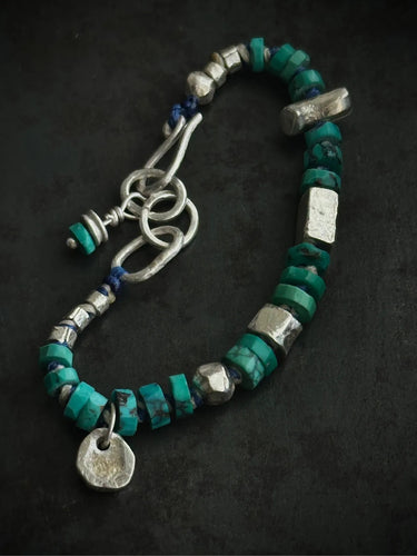 【Unique Item】 Wilderness Wind: Raw Turquoise and Silver Bead Bracelet