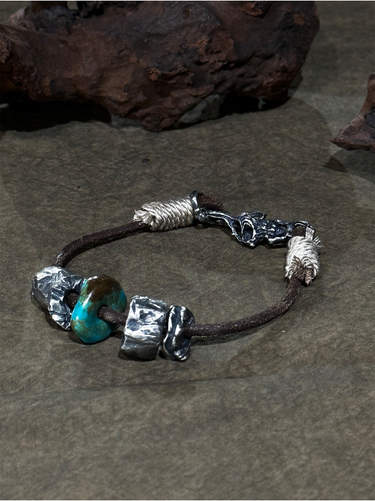 Turquoise and Sterling Silver Carved Bracelet