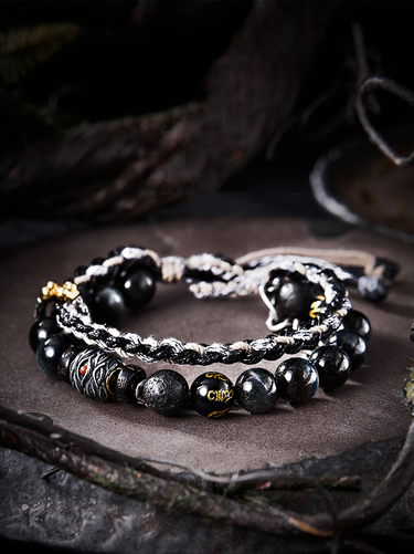 Himalayan Buddhist Prayer Obsidian Bracelet