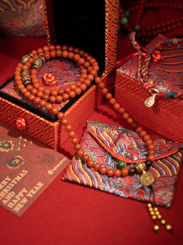 Health Energy Red Carnelian Agate and Obsidian Mala Necklace