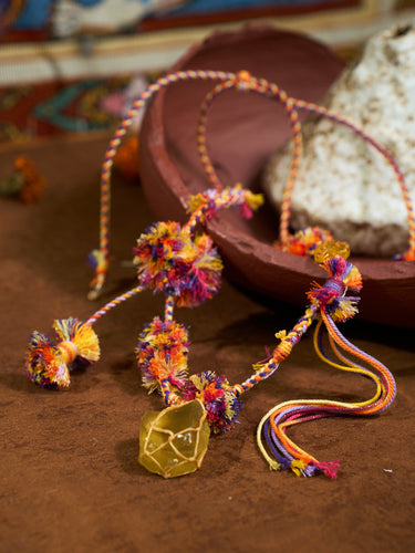Solar Momentum Citrine Tibetan Handwoven Amulet Necklace