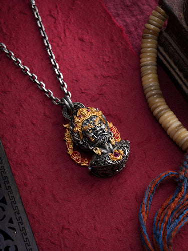 Mahakala Wrathful Protector Sterling Silver Pendant