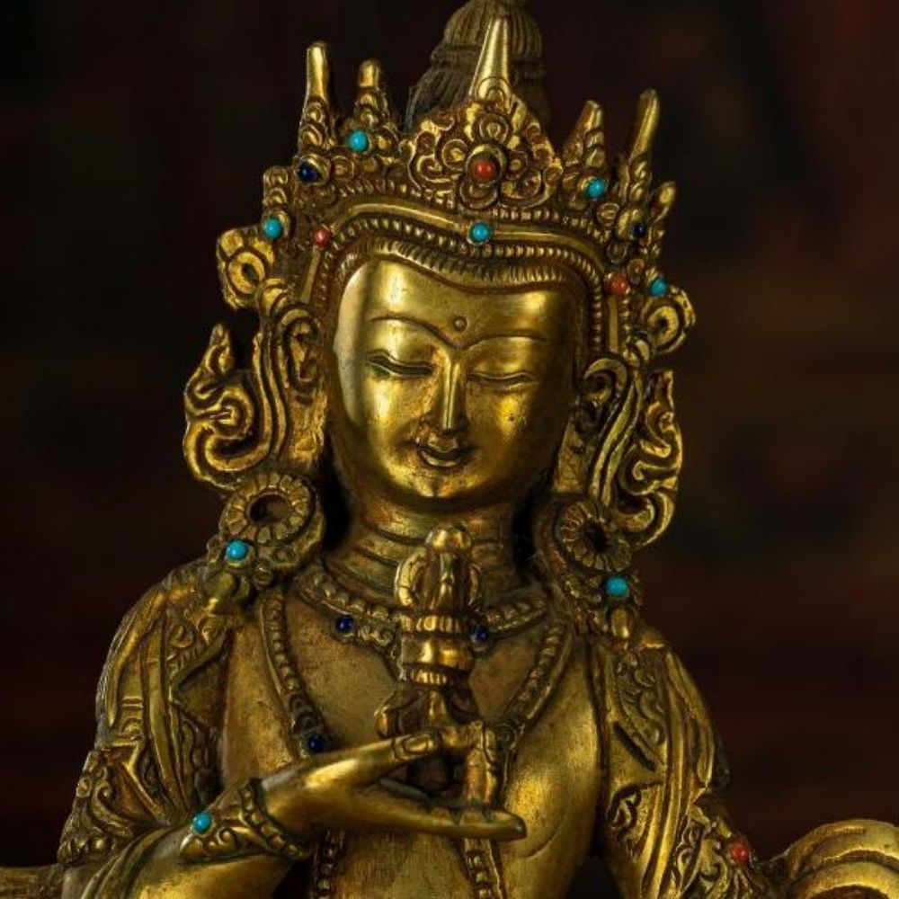 Qing Dynasty Vajrasattva statue Tibetan antique Buddha statue Gilt inlaid with Gemstones Minzhu Lin Temple Pure Tibetan