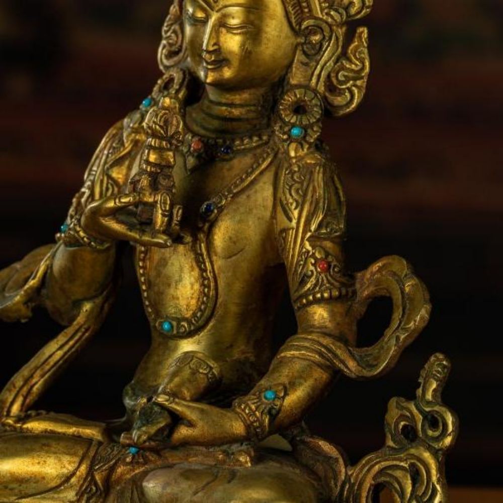 Qing Dynasty Vajrasattva statue Tibetan antique Buddha statue Gilt inlaid with Gemstones Minzhu Lin Temple Pure Tibetan