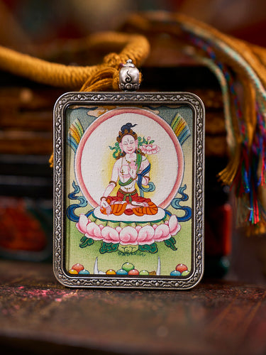 Compassion & Longevity White Tara Thangka Pendant