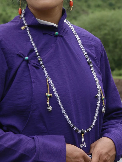 Clarity Protection Mala | Tibetan 108 Clear Quartz Beads with Healer Bead & Zakirum Amulet