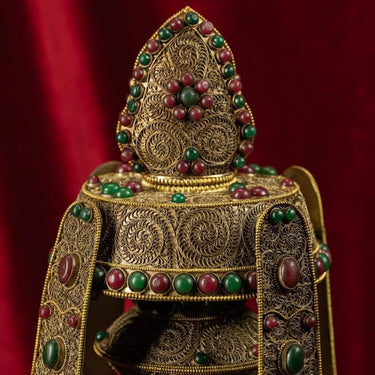 Qing Dynasty  Eternal Longevity Precious Vase Tibetan Colossal Edition Silver Filigree With Inlaid Gemstones Riwoche Monastery Pure Tibetan