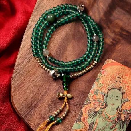 Love Energy Green Glass 108 Mala Beads Necklace