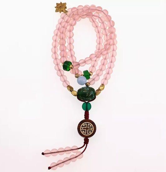 Love Energy Pink Glass 180 Beads Necklace