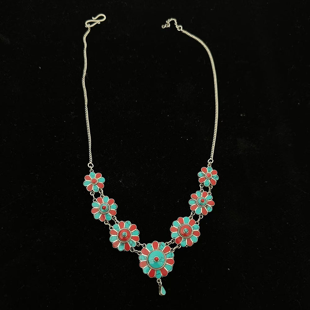 Blooming Wealth Turquoise and Silver Necklace