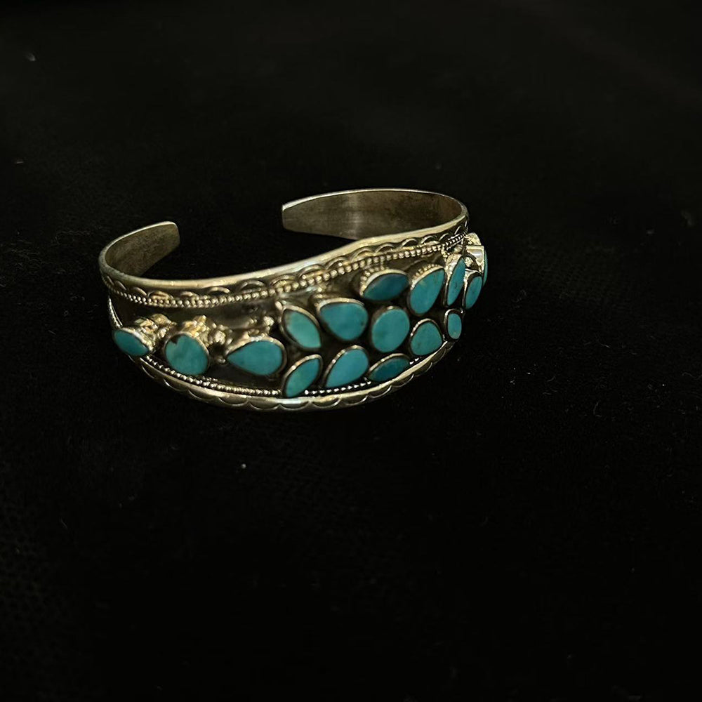 Turquoise Shield Handcrafted Silver Cuff Bracelet