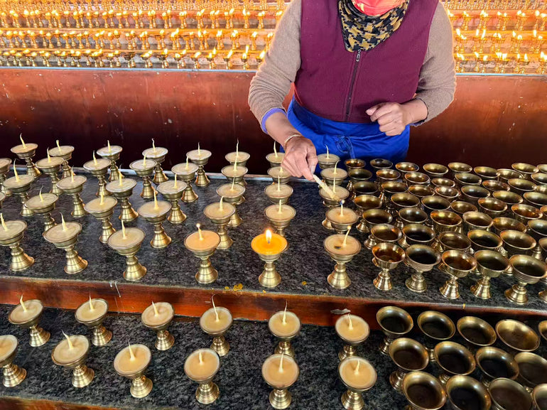 ✨ Lighting a Butter Lamp at Temple in Tibet