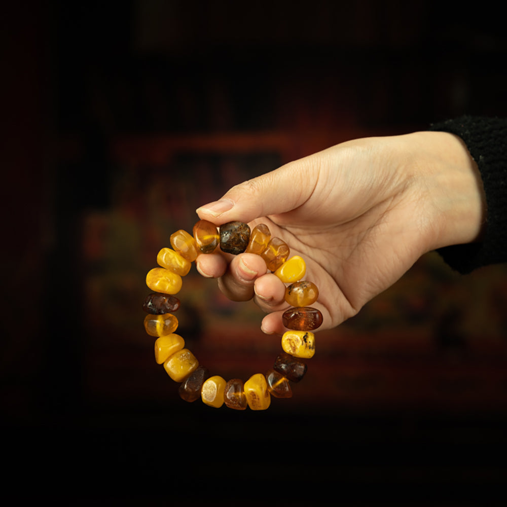 Extremely Rare Natural Amber Multi-Treasure Bracelet  Contains the Colors and Mysterious Energy of Nature