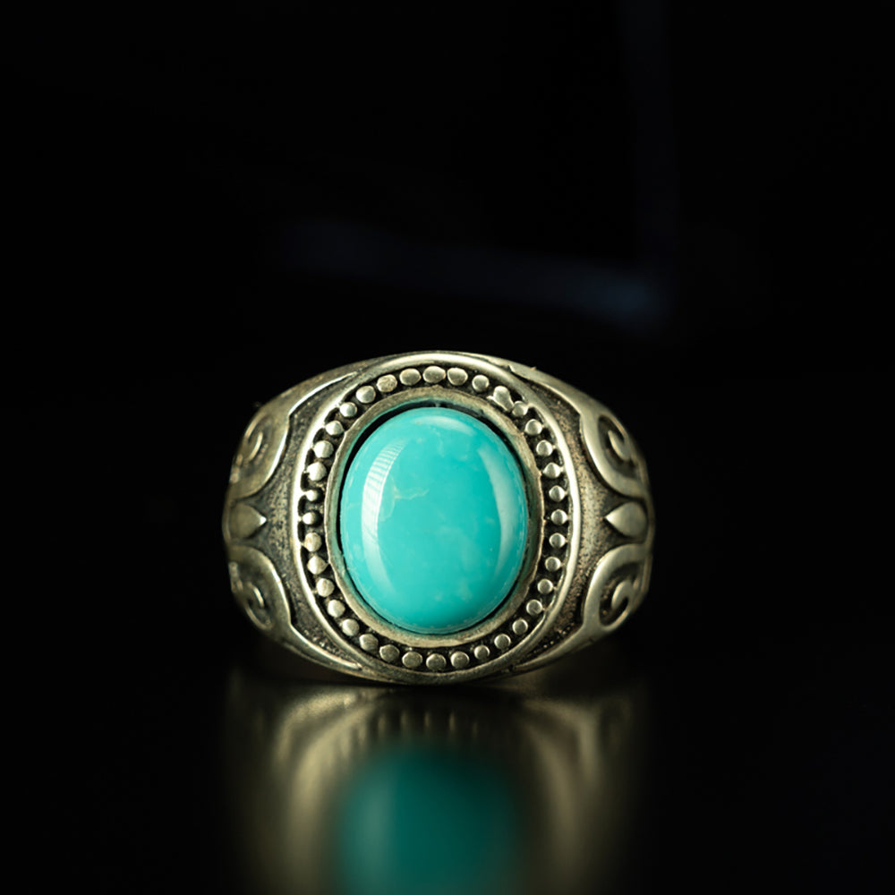 High-Density Natural Turquoise Adjustable Sterling Silver Ring for Spiritual Healing