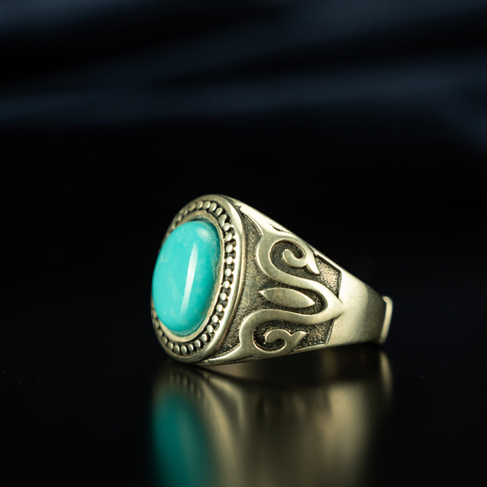 High-Density Natural Turquoise Adjustable Sterling Silver Ring for Spiritual Healing