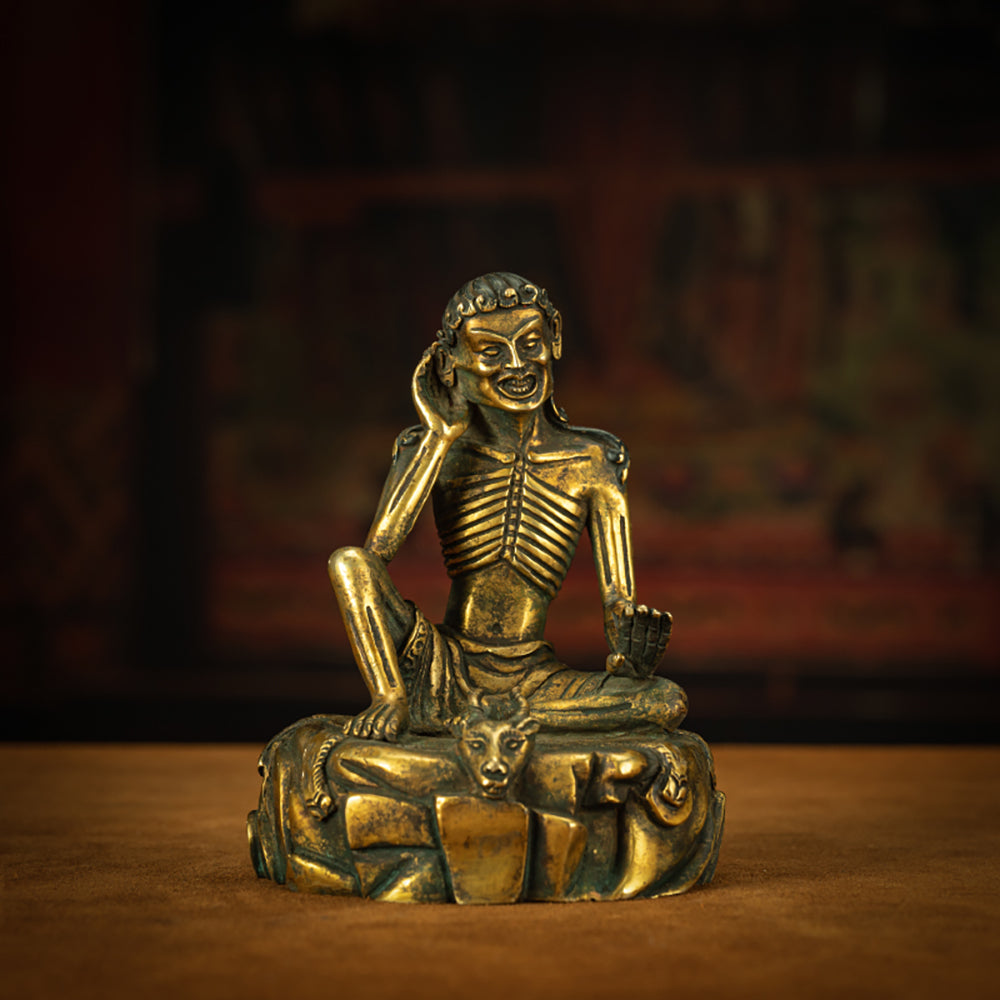 Qing Dynasty Tibetan  Lima Copper Milarepa Statue with Spiritual Power