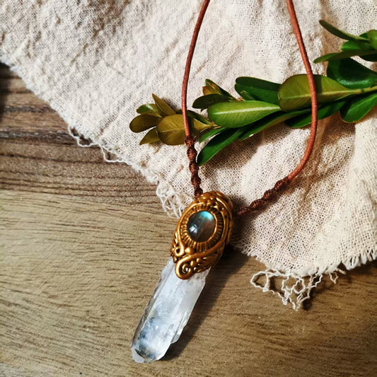 Tibetan Himalayan Quartz Pendant with Labradorite for Purity and Spiritual Clarity