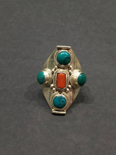 Guardian Balance Ring | Pure Silver Ring with Turquoise and Red Coral for Protection and Spiritual Harmony