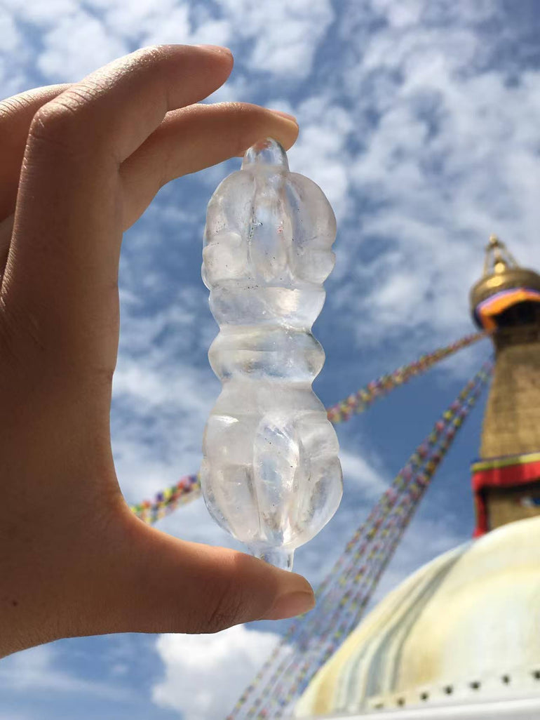 Crystal Vajra Symbol | Clear Quartz Ritual Object for Spiritual Strength and Protection