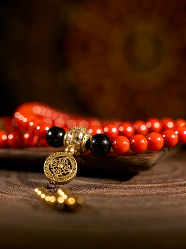 Health Energy Red Carnelian Agate and Obsidian Mala Necklace