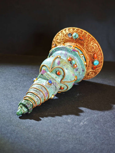 Ruby–Emerald Matrix Himalayan Stupa Sculpture